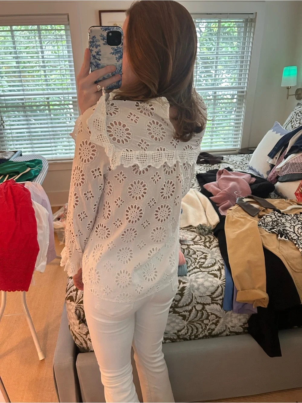 Zara Cream Eyelet Lace Long-Sleeve Blouse
